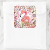 Flamingo in Blume Dschungel - Sommermuster Quadratischer Aufkleber (Tasche)