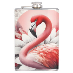 Flamingo in der Blume Rot und Weiß Flachmann