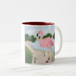 Flamingo in der Marsch-Tasse Zweifarbige Tasse