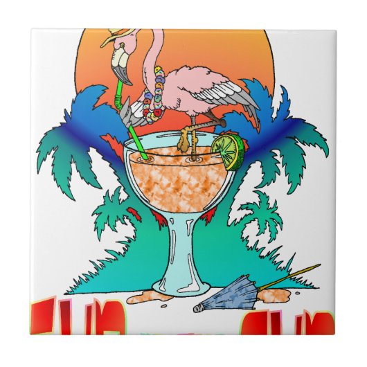 Flamingo in der Sonne Fliese (Vorderseite)