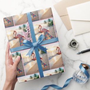 Flamingo in einem Rock mit Champagnerflöte Geschenkpapier