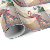 Flamingo in einem Rock mit Champagnerflöte Geschenkpapier (Rolleneckpunkt)