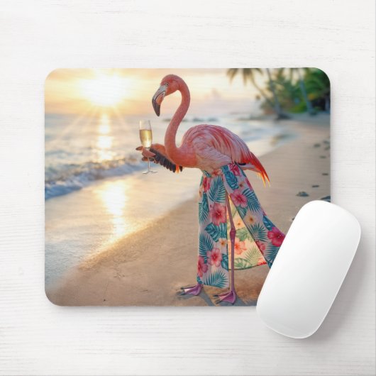 Flamingo in einem Rock mit Champagnerflöte Mousepad (Mit Mouse)