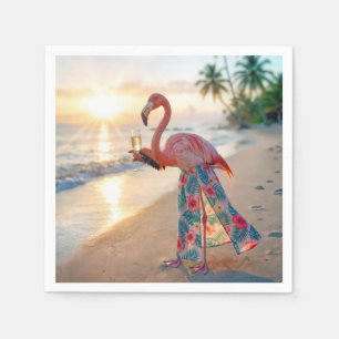 Flamingo in einem Rock mit Champagnerflöte Serviette