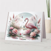 Flamingo in Pastelteich-Blumenzene Dankeskarte (Vorderseite)