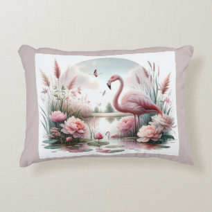 Flamingo in Pastelteich-Blumenzene Dekokissen