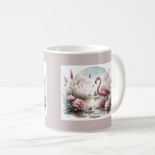 Flamingo in Pastelteich-Blumenzene Kaffeetasse (VorderseiteRechts)