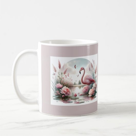 Flamingo in Pastelteich-Blumenzene Kaffeetasse (Links)