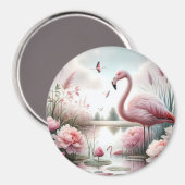 Flamingo in Pastelteich-Blumenzene Magnet (Vorderseite/Rückseite)