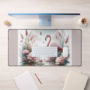 Flamingo in Pastelteich-Blumenzene Schreibtischunterlage