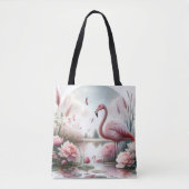 Flamingo in Pastelteich-Blumenzene Tasche (Vorderseite)