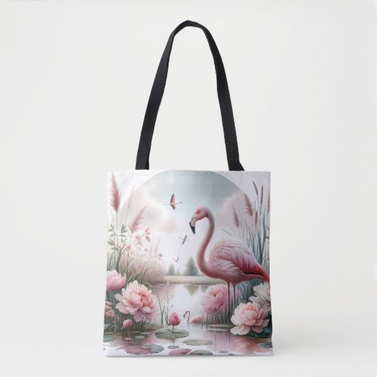 Flamingo in Pastelteich-Blumenzene Tasche (Vorderseite)