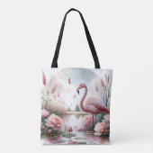 Flamingo in Pastelteich-Blumenzene Tasche (Rückseite)