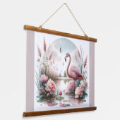 Flamingo in Pastelteich-Blumenzene Wandteppich Mit Holzrahmen (Gewinkelt)