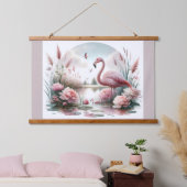 Flamingo in Pastelteich-Blumenzene Wandteppich Mit Holzrahmen (Schlafzimmer)