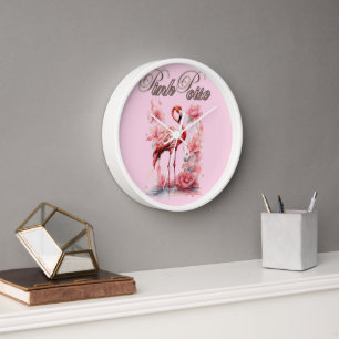 Flamingo in Petals Wasserfarbe & florale Kunst Uhr