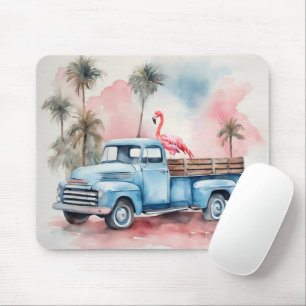 Flamingo in Retro Blue Truck Mousepad