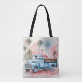 Flamingo in Retro Blue Truck Tasche (Vorderseite)