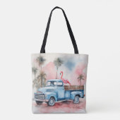 Flamingo in Retro Blue Truck Tasche (Rückseite)