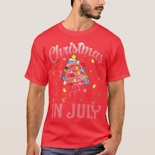 Flamingo in Santa Hat Christmas In July T-Shirt