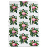 Flamingo in tropischen Blätter Botanisches Muster Mittlere Geschenktüte (Rückseite)