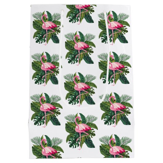 Flamingo in tropischen Blätter Botanisches Muster Mittlere Geschenktüte (Rückseite)