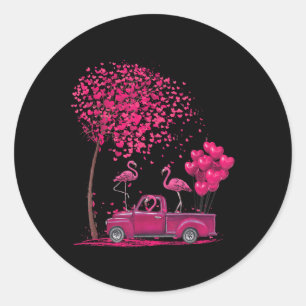 Flamingo in Trucks Happy Valentines Day Shirt für Runder Aufkleber