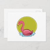 Flamingo in Wasser mit Sonne Postkarte (Vorne/Hinten)