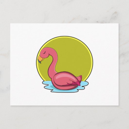 Flamingo in Wasser mit Sonne Postkarte (Vorderseite)