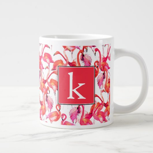 Flamingo in Wasserfarben| Name hinzufügen Jumbo-Tasse (Rechts)