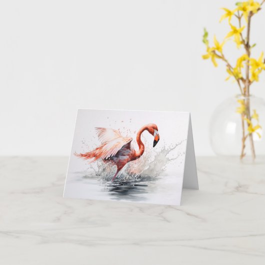 Flamingo in Water Splash Note Card Karte (Gelbe Blume)