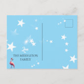 Flamingo in Weihnachtsmannmütze Sunglass Beach Wei Postkarte (Rückseite)