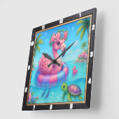 Flamingo Inner Tube Beach Quadratische Wanduhr (Winkel)