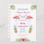 Flamingo Invite Ananas Tropical Aloha Birthday Einladung (Vorne/Hinten)