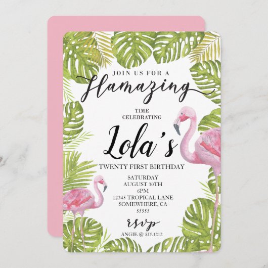FLAMINGO INVITE EINLADUNG (Vorne/Hinten)