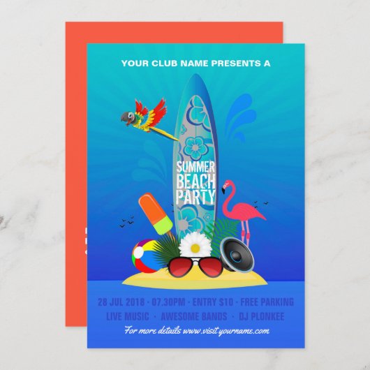 Flamingo Island Einladung (Vorne/Hinten)