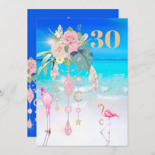 Flamingo Jewel Beach Floral 30. Geburtstag Einladung