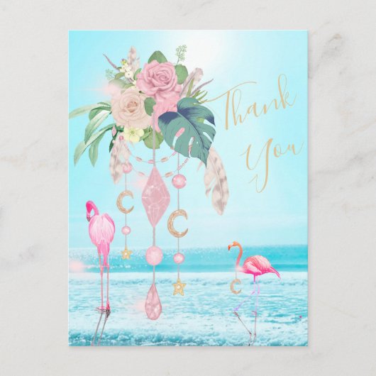 Flamingo Jewel Beach Floral Vielen Dank Postkarte (Vorderseite)
