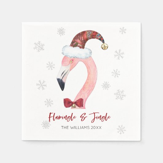 Flamingo & Jingle Typografy Weihnachtsmannmütze Ho Serviette (Vorderseite)