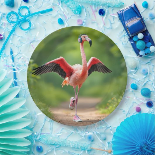Flamingo-Joggen mit rosa Sneakers und hohen Spitze Pappteller (Party)