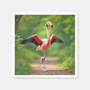 Flamingo-Joggen mit rosa Sneakers und hohen Spitze Serviette