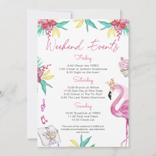 Flamingo Junggeselinnen-Abschied Einladung (Rückseite)