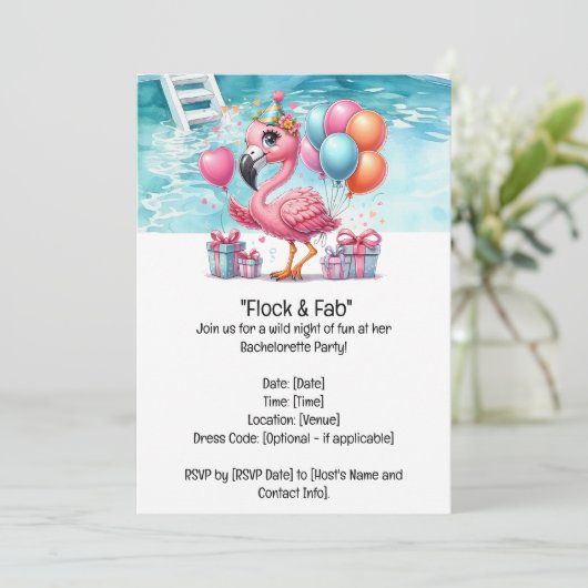 Flamingo Junggeselinnen-Abschied Einladung (Stehend Vorderseite)