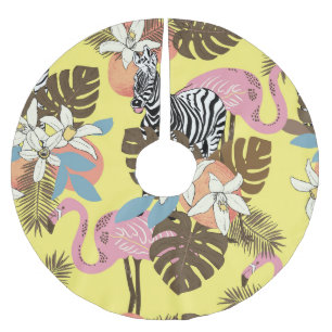 Flamingo Jungle: Exotisches Tiermuster. Polyester Weihnachtsbaumdecke