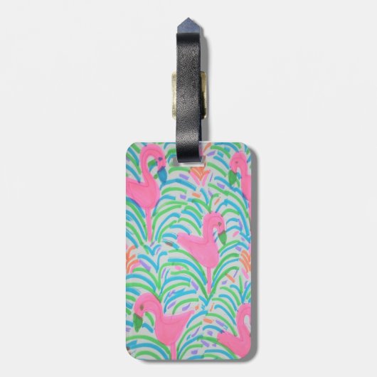 Flamingo Jungle Party Gepäckanhänger (Rückseite vertikal)