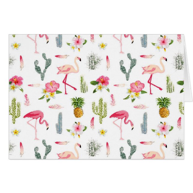 Flamingo-Kaktus-Ananas-Hibiskus-Muster (Vorderseite (Horizontal))