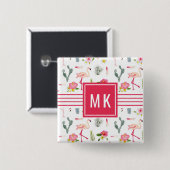 Flamingo-Kaktus-Ananas-Hibiskus-Muster Button (Vorne & Hinten)