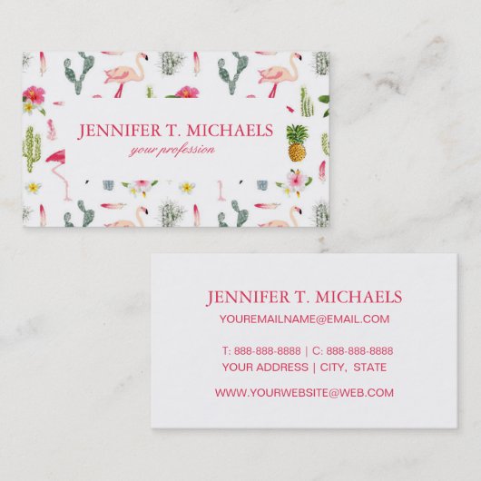 Flamingo-Kaktus-Ananas-Hibiskus-Muster Visitenkarte (Vorne/Hinten)