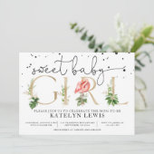 Flamingo Kinderdusche Einladung mit Palm-Blätter (Stehend Vorderseite)