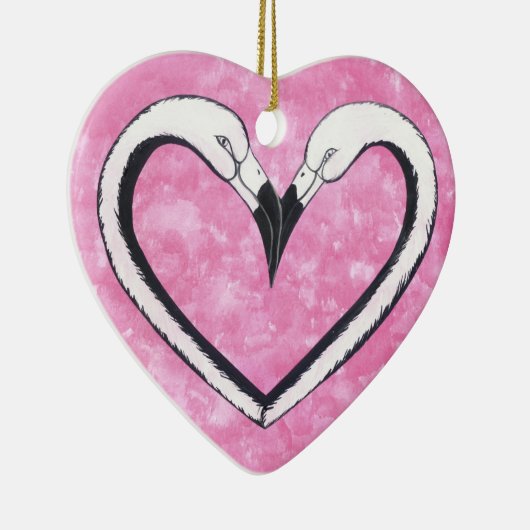 Flamingo Kiss heart Keramik Ornament (Rechts)